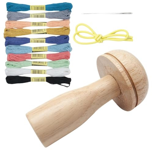 Fungo per rammendo legno | Rammendo a forma di fungo in legno per rammendare calzini, con filato e cinturino elastico Cappelli, pantaloni, maglioni in legno Set da rammendare Artigianato da cucito fai