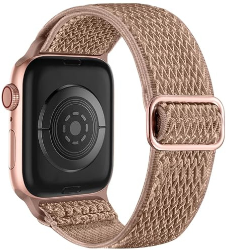 XMKT För Apple Watch klockarmband 44mm 45mm 42mm 49mm 41mm 40mm 38mm För kvinnor Män, Stretchy Solo Loop Mjuk Nylon Solo Loop Sportband För IWatch SE Series 10 9 8 7 6 5 4 3 2 1(Milktea,38/40/41mm)
