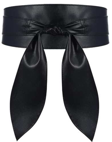 Larrel Black Belt Women,Wide Belts for Women Dresses, Womens Obi Belt Waist Belts for Womens Leather Wrap Wide for Dress Trendy Bow Tie Wrap(Black)