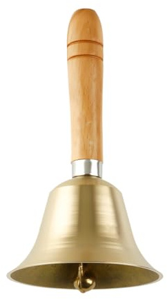 Lotsdonxia Solid Brass Hand Bell with Wooden Handle - Extra Loud Service & Dinner Call Bell for Restaurants, Reception Counters, Elderly Assistance and Christmas Festivities (80mm Diameter)
