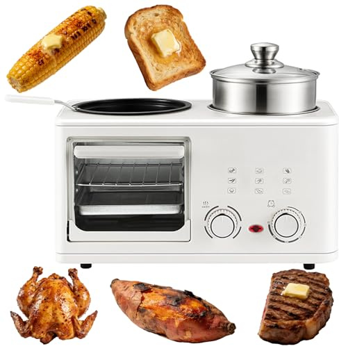 Macchina Per La Colazione 4 In 1 1200 W, Macchina Per La Colazione Multifunzionale Da 8 Litri Con Forno, Padella E Vaporiera, Macchina Per Colazione Elettrica Con Temporizzazione 60 Minuti Per Pane