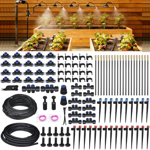 Drip Irrigation Kit for Garden, Automatic Watering System with Quick Connect Fittings, Adjustable Spray Nozzles, Water Saving Irrigation System for Yard, Greenhouse, Lawn & Potted Plants (191FT)