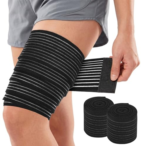 2Pcs Thigh Compression Sleeve 70.8inch Extra Long Elastic Knee Wrap Adjustable Hamstring Compression Bandage Brace for Leg Stabilising Ligament Joint Pain Basketball Football Running for Men and Women