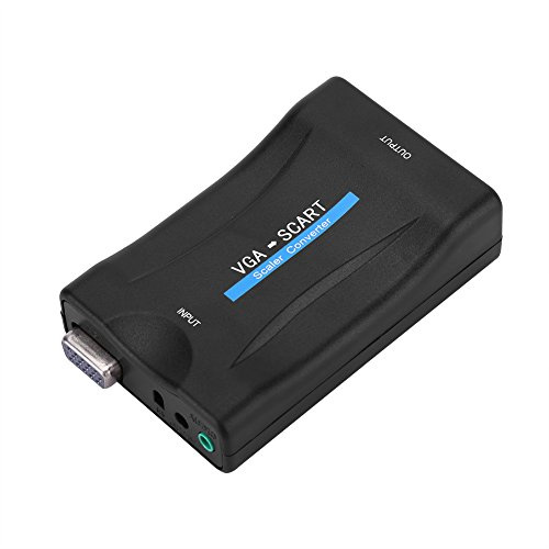 Hidyliu Adaptador Convertidor VGA a SCART Mini Convertidor de Audio y Vídeo Ligero USB con Control Remoto para Televisores y Proyectores