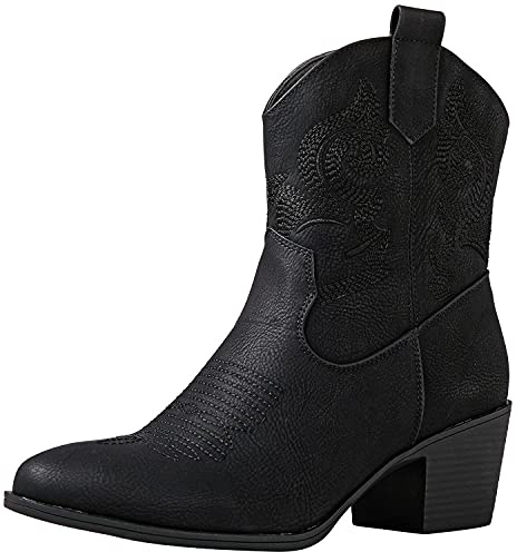 GLOBALWIN Women's Black Cowgirl Boots Ankle To Mid Calf Fashion Western Cowboy Boots For Women Chunky Low Heel Size 9.5M