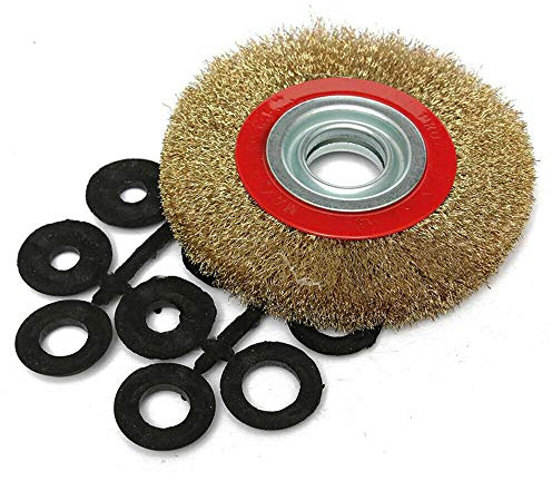 Rundbürste aus Stahl, Durchmesser 125 mm, 1 Stück, Metallbürste, rund, flach, mit 10 Adapterringen, Loch 13 mm, 16 mm, für Schleifmaschine, Tischschleifer, Schleifen/Reinigen/Schleifen/Beizen