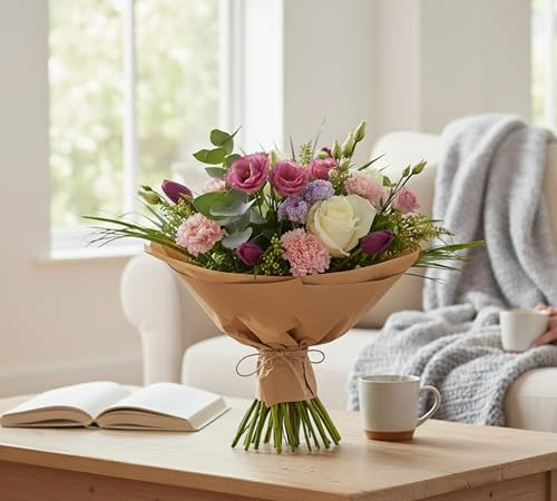 Stunning Dreams Bouquet Fresh Seasonal Floral Arrangement with Rose, Lisianthus, Carnations for Birthdays, Anniversaries, Weddings, Indoor Gift, Thoughtful Occasion Blooms