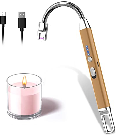 Accendino Elettrico USB Rouclo Accendigas USB Ricaricabile con Indicatore della Batteria, Accendino Arco Elettrico 360º Flessibile per Accendere Candele, Stufe, Barbecue (Oro Rosa)