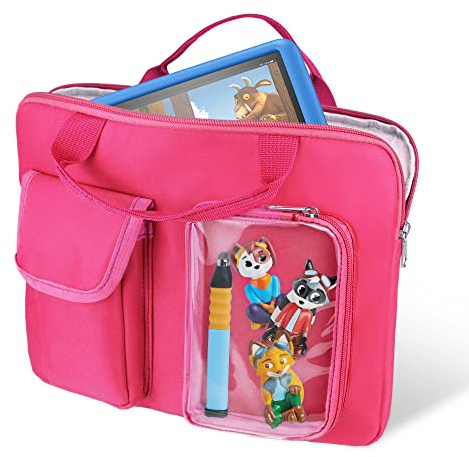 Annmore Tasche für Edurino Stift und für 2 bis 3 Figuren, Kinder Tablet Tasche kompatibel mit Lexibook Zweisprachiger Laptop, Rosa