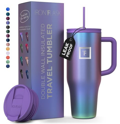 950ml Insulated Tumbler with Straw Lid and Handle - Cold 20hrs & Hot 5hrs Drinks - Double-Walled Stainless Steel Leakproof Travel Mug - Cupholder Friendly Thermal Cup Coffee Flask