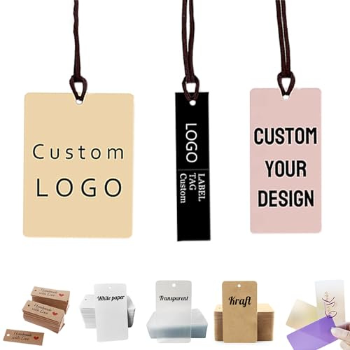 100Pcs Custom Tags for Handmade Items/Clothing,Personalized Your Own Design Logo/Text HangTags,Personalised Price Tags,Jewellery Small Business Gift Labels