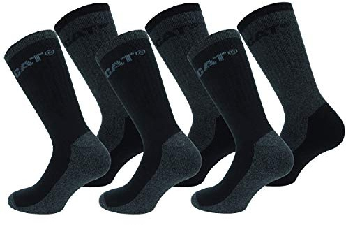 Caterpillar 6 Pares de Calcetines Térmicos Hombres, Puntera y Talón Reforzados, Algodón y Acrílico (Negro-Antracita, 39-42)