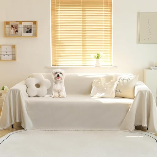 MEETSKY Oversized Couch Cover Sofa Cover for 3 Cushion Couch Sofa ，Washable Sofa Covers for Living Room Sectional Sofa Covers for Dogs Couch Protector, 91 x 150, Beige