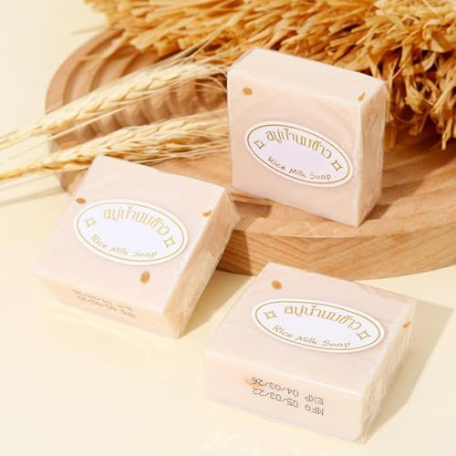 Zankie 6 Pack Natural Rice Milk Soap, Natural Thai Handmade Rice Soap - Rice Lightening Soap With Rice Extract, Deep Cleansing And Moisturising Skin Whitening Soap For Face & Body, Bath Supplies