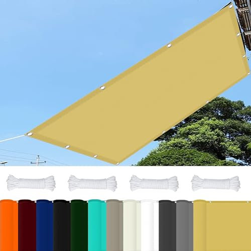 Sonnensegel Wasserdicht Sonnenschutz 4 x 8 m 98% UV Schutz Sonnensegel Terrassenüberdachung mit Ösen Und Kordel Reißfest für Balkon Terrasse Garten Camping, Creme Farben