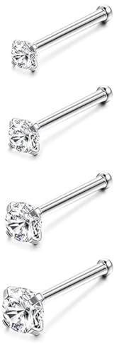 SEEDRILL G23 Titanium 20g Nose Rings Studs for Women Men,Hypoallergenic Nose Piercings Jewelry 1.5/2/2.5/3mm CZ L Shape Nose Rings 20 Gauge Straight Nose Studs Corkscrew Nose Screw Studs Silvery