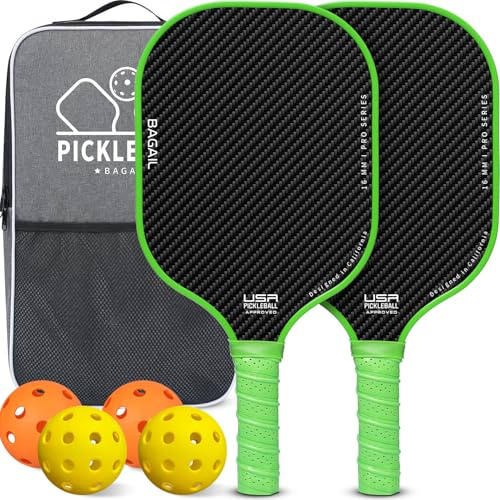 BAGAIL Ensemble de raquettes de pickleball avec 4 balles, légères – Haute absorption des chocs – Ergonomique, convient pour les jeux de pickleball en intérieur et en extérieur