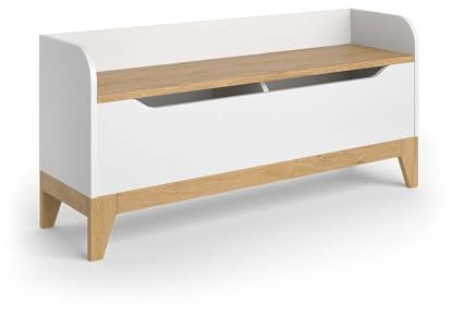 VitaliSpa Spielzeugtruhe Malia, Spielzeugkiste, Weiß/Eiche, 107.2 x 50 cm mit Sitzbank