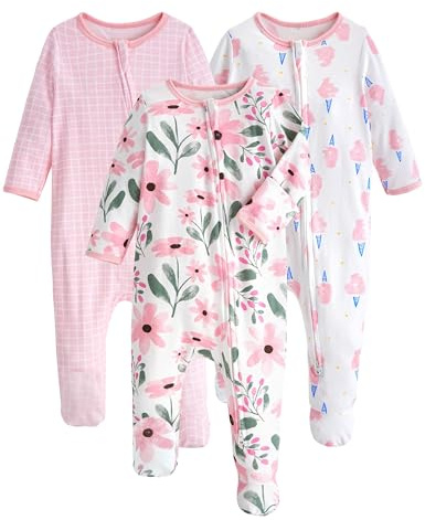 Yoofoss Pijamas para bebé (4-6 Meses), 100% algodón, con Manoplas y Estampado de Flores Rosas
