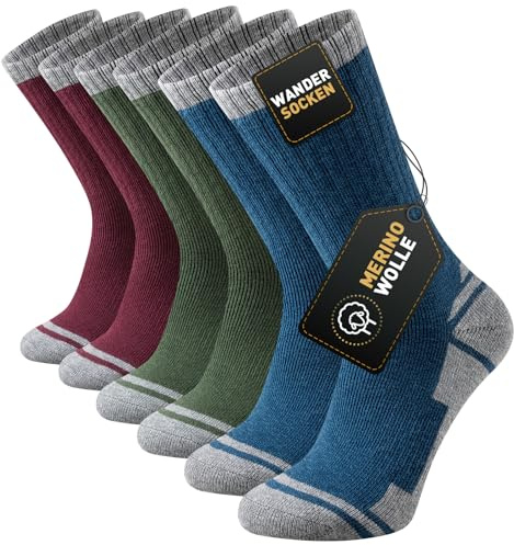 Stoeury Merino Vandringsstrumpor för Herr och Dam, Tjocka Termosockor, Vintersockor, Varma Merinoullsockor för Utomhusbruk, Anti Blåsor, Vadderade Vandringssockor, Andningsbara Sportsockor, 3 Par