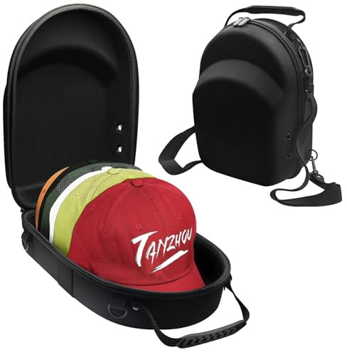 JIDSPWLS Hard Hat Travel Case for Baseball Caps 1 Piece Black - Hat Protector with Handle, Adjustable Shoulder Strap & Luggage Strap, Stores 6 Hats for Travel, Home, Gifts