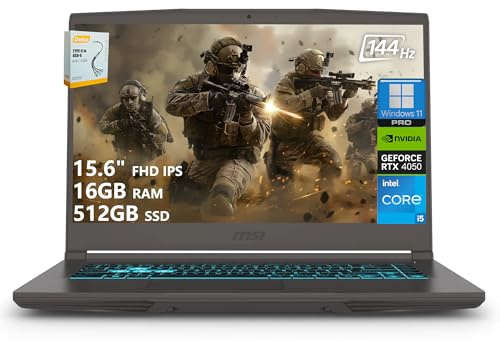 msi Laptop delgada para juegos 15 | 15.6 pulgadas FHD IPS 144Hz | Intel 8-Core i5-13420H (> i7-12650H) | 16GB RAM 512GB SSD | GeForce RTX 4050 6GB | Teclado retroiluminado tipo C Wi-Fi 6E Win11 Pro