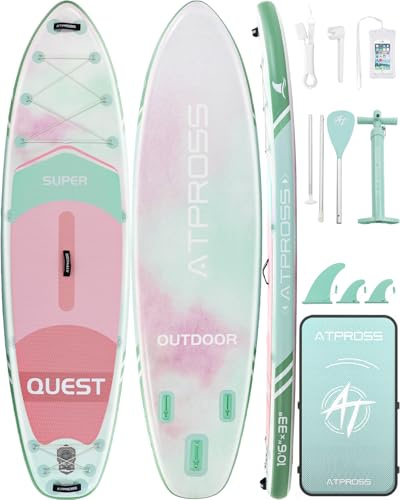 10'6''x33''Inflatable Stand Up Paddle Board, 400lbs Extra Ultra-Light Blow Up Paddle Board, Premium SUP Accessories Kit & Backpack, Non-Slip Stable Deck Boat for Yoga Fishing Surf