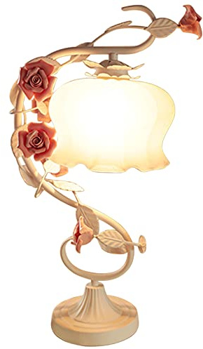 TaNeHaKi Lampada da tavolo rosa E27 fiori lampada da comodino LED con interruttore a pulsante luce calda lampada da lettura stile rustico luce notturna per camera da letto studio soggiorno
