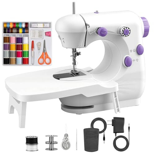 FONCOOD Macchina da cucire per principianti, macchina da cucire elettrica per bambini con set da cucito 42 pezzi, 2 livelli di velocità, leggera e portatile per indumenti, tessuti per il
