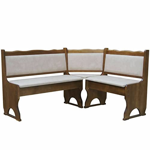 k koma Banco de esquina de madera de pino y roble con tapicería de madera maciza – nuevo cuero ecológico beige II (100 x 140)
