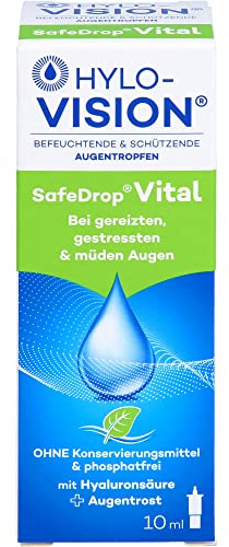 Hylo-Vision SafeDrop Vital Augentropfen – Bei gereizten, gestressten & müden Augen, Benetzung & Befeuchtung mit Hyaluronsäure & Augentrost, konservierungsmittelfrei, geeignet bei Kontaktlinsen, 10 ml