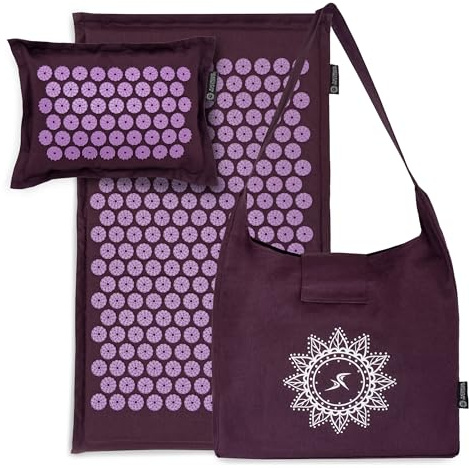 ProsourceFit Ki Acupressure Mat and Pillow Set with 100% Natural Linen for Back/Neck Pain Relief and Muscle Relaxation, Royal Lilac
