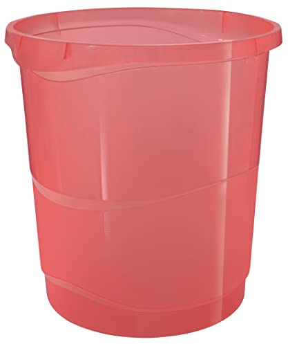 Esselte Papierkorb, 14 Liter Volumen, Kunststoff Abfall- und Wertstoffbehälter, für Haushalt/Büro, mit Prägemuster, Colour'Breeze Serie, Koralle, 628461