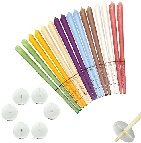 GLCKGS 16 StüCk Ohrkerzen, Ohrenschmalz Entferner, Bienenwachs Kerzen, Ohrkerzen-Sets Zum Entspannen und Reinigen, Ohrenschmalz Entfernen, Mit 6 Schutzscheiben