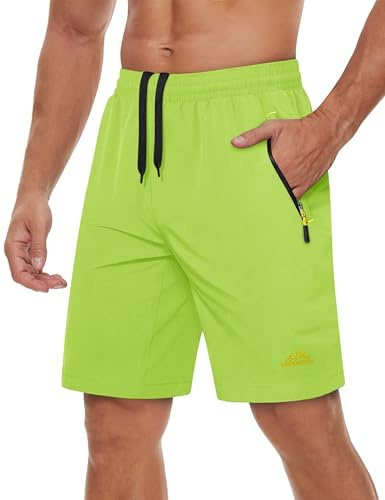 TACVASEN Mens Running Shorts Quick Dry Workout Shorts with Pockets for Sports Yellow Green,32