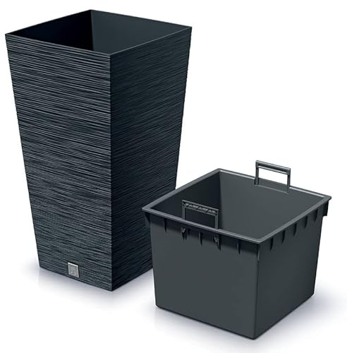 rg-vertrieb Blumenkübel Blumentopf Pflanzkübel Blumenkasten Quadrat Furu Square Tannennadeln Design mit Pflanzeinsatz (300 Anthrazit)