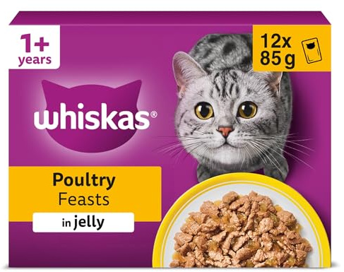 WHISKAS 1+ Cat Pouches Poultry Feasts in Jelly 12 x 85 g