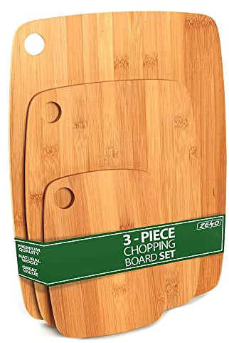 ZENO Wooden Chopping Boards 3PCS | Bamboo Chopping Board | Cutting Board Set | Ideal for Carving Meat, Cutting Vegetables, Cheeses and Bread | Moisture Resistant | Easy to Hang | 100% Bamboo