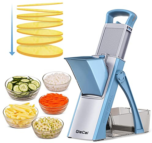 Sicherer Mandolinenschneider für die Küche, QIECAI Multifunktionaler Zerkleinerer Gemüseschneider, Mahlzeitenvorbereitung & mehr mit 35+ Voreinstellungen & Dickeneinsteller, wichtige Küchenhelfer