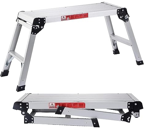 COSTWAY TL35260DE Arbetsplattform i aluminium, hopfällbar arbetsbänk med halkfria mattor, arbetsplattform 150 kg lastkapacitet, stegbänk med säkerhetslås, stegstege för hem, kontor