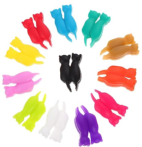 HEMOTON Weinglas-Marker 12 Stück Silikon-Weinglas-Marker Katzen-Trinkglas-Identifikationsetiketten Schilder Weinglas-Anhänger Für Bar-Party Weinmarker