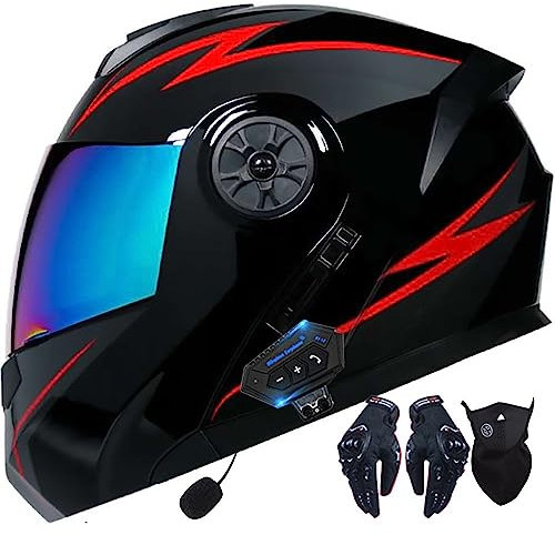 Bluetooth Integrado Casco Moto Modular para Mujeres Hombres, Cascos Integrales ECE Homologado, Casco Abatible con Doble Visera Cascos De Motocicleta