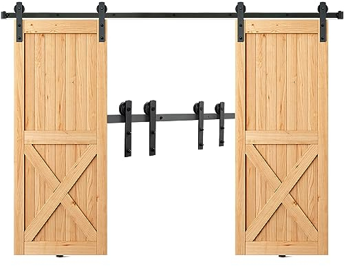VEVOR Kit Quincaillerie de Porte Coulissante de Grange 244 cm Rail Porte Coulissante Convient Double Porte Largeur 1,12-1,32 m Épaisseur 32-45 mm Charge 150 kg Poulie Silencieuse Forme I pour Maison