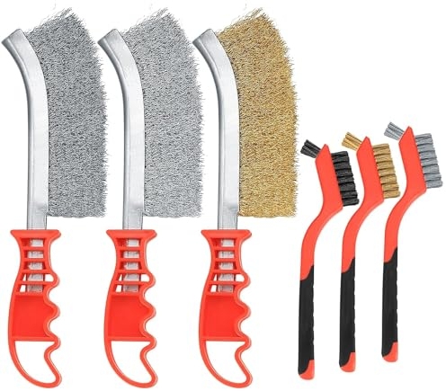 6 Piezas Cepillos Alambre Metálicos, Cepillo de Acero Inox de Limpieza, Cepillo Manual Acero Latonado, Wire Brush de Nailon e Carbono para Eliminar la Escoria de Soldadura y el Oxido