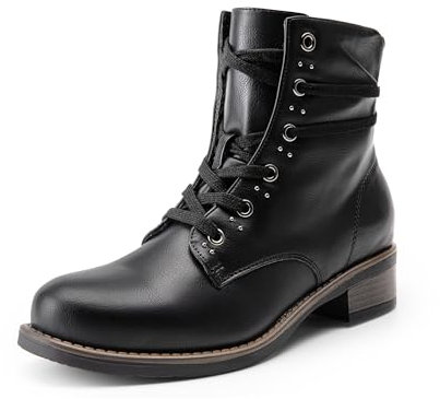 DREAM PAIRS Botas Militares Botas Invierno con Cordones Mujer con Forro Fino de Terciopelo Botines con Suela Antideslizante Cremallera Lateral,Size 40,Negro,SDAB2429W-E