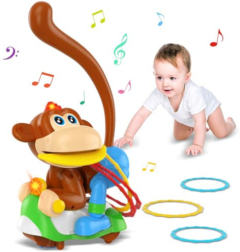 Lidasen Happy Monkey Musikspielzeug für Kleinkinder, Tier Cartoon Auto Spielzeug für Kinder ab 3 Jahren+, Elektrisches Lernspielzeug mit Musik und Lichtern, Geburtstagsgeschenke für Mädchen und Jungen
