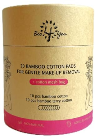 BIO4YOU Dischetti Struccanti Lavabili (20 Pack) con sacchetto di lavanderia e scatola rotonda per lo stoccaggio | bambù naturale e cotone organico | riutilizzabili