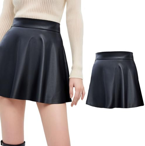 Lederrock Röcke Kilt Faltenrock A-Linien-Rock Damen Reißverschlüsse Komfortabel Brachliegen Hoch Tailliert Alltagsleben (DE/NL/SE/PL, Alphanumerisch, S, Regular, Regular, Schwarz)