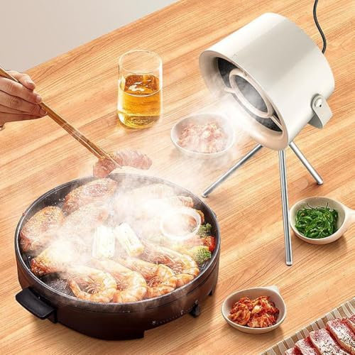 Desktop Cooker Hood Mini Household Portable Extractor Hood, 3-Speed Range Hood With Replaceable Filters For Kitchen Fondue Hot Pot BBQ(Milk white+4 filter screens)