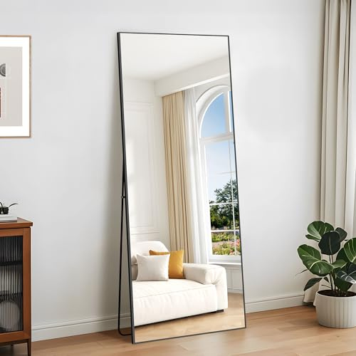 KOCUUY Rechteckig Ganzkörperspiegel, 179 x 65 cm Großer Standspiegel, Groß Wandspiegel mit Schwarz Aluminium Rahmen, Hängend, Stehend, Kippbar, für Wohnzimmer, Schlafzimmer und Flure
